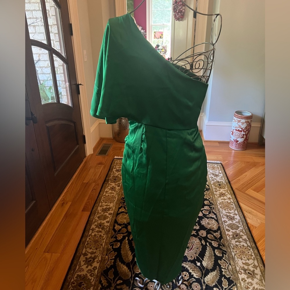 Emerald Green One Shoulder Silk Dress | Green Dress | Wedding Guest Dress - Picture 7 of 10
